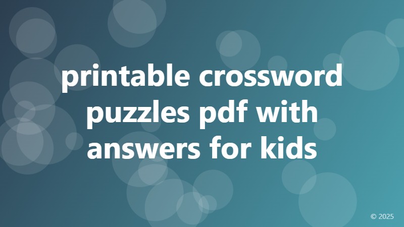 printable crossword puzzles pdf with answers for kids